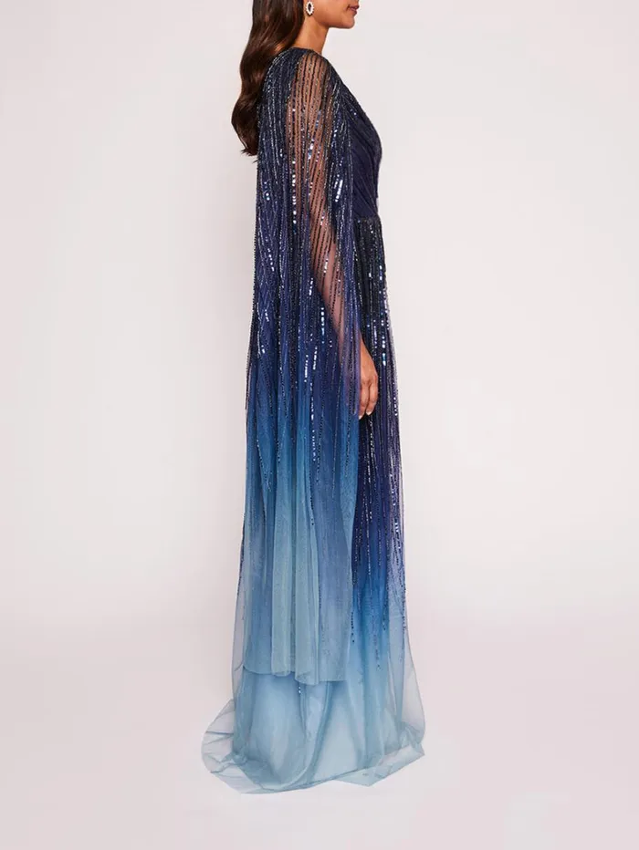 Women Marchesa Dresses Ombre Beaded Gown Navy Multi Women Marchesa Dresses Ombre Beaded Gown Navy Multi