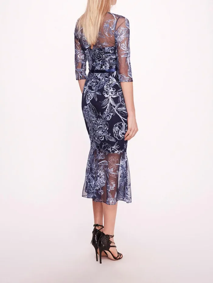 Women Marchesa Dresses Peonies Pencil Dress Navy Silver Women Marchesa Dresses Peonies Pencil Dress Navy Silver