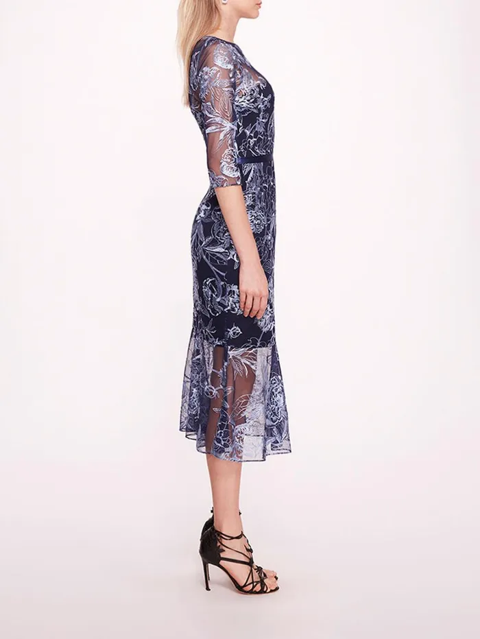 Women Marchesa Dresses Peonies Pencil Dress Navy Silver Women Marchesa Dresses Peonies Pencil Dress Navy Silver