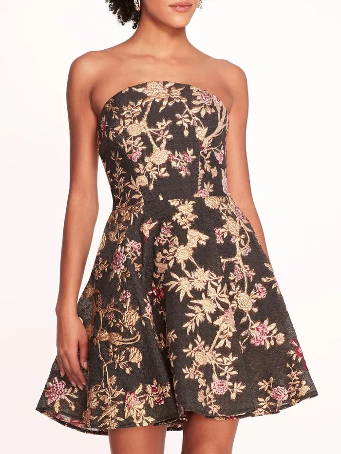 Women Marchesa Dresses Strapless Gilded Mini Dress Black Women Marchesa Dresses Strapless Gilded Mini Dress Black