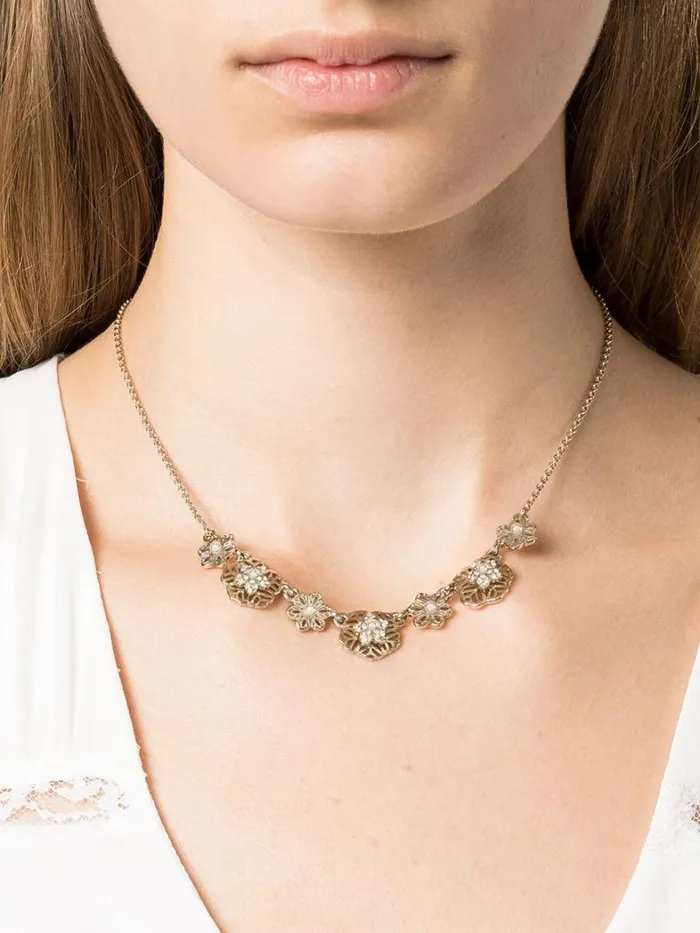 Women Marchesa Jewelry Gold Crystal Flower Filigree Charm Necklace Gold Women Marchesa Jewelry Gold Crystal Flower Filigree Charm Necklace Gold
