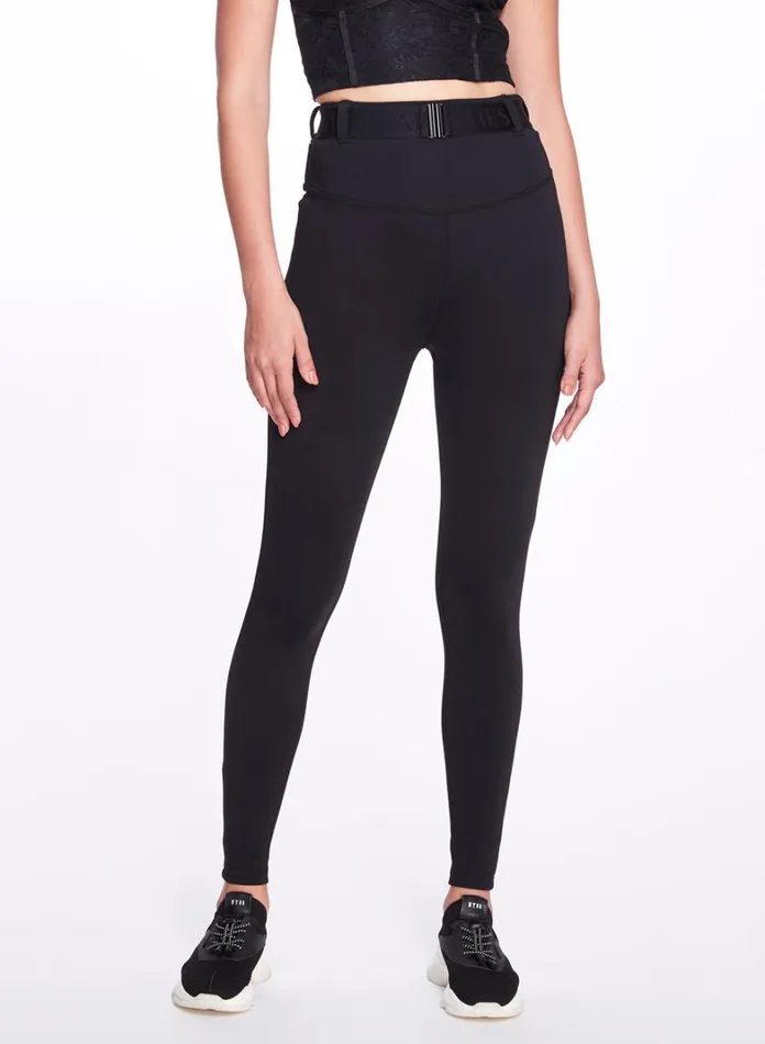 Women Marchesa Marchesa Active Black High Waisted Legging With Belt Waistband Black
