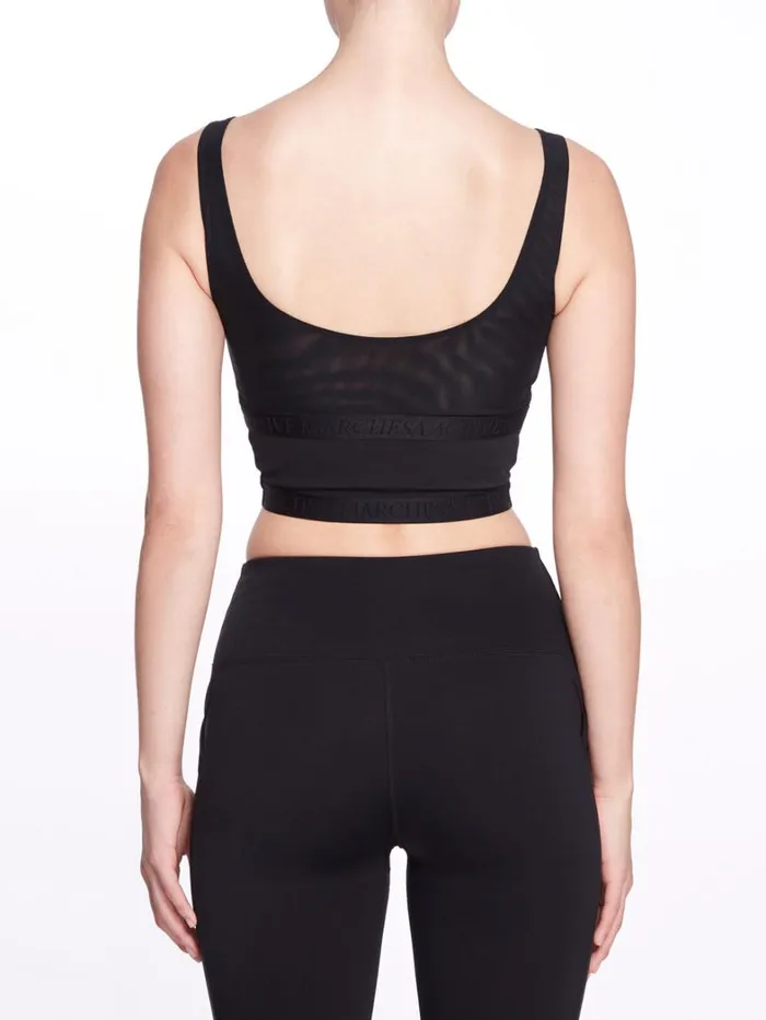 Women Marchesa Marchesa Active Black Scoop Neck Sports Bra With Criss Cross And Mesh Detail Black