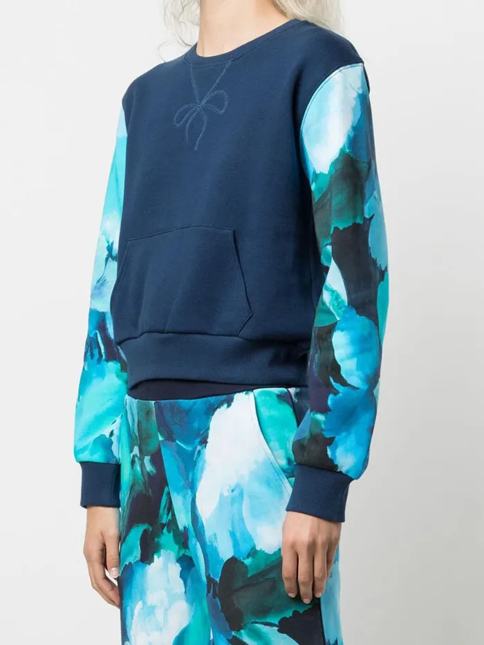 Women Marchesa Marchesa Active Blue Floral Printed Crew Neck Cropped Sweatshirt With Mesh Cutout Back Navy Multi Women Marchesa Marchesa Active Blue Floral Printed Crew Neck Cropped Sweatshirt With Mesh Cutout Back Navy Multi