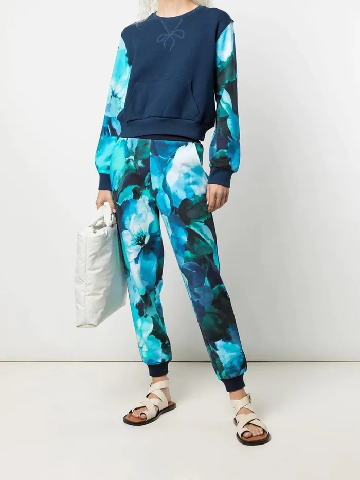 Women Marchesa Marchesa Active Blue Floral Printed Crew Neck Cropped Sweatshirt With Mesh Cutout Back Navy Multi Women Marchesa Marchesa Active Blue Floral Printed Crew Neck Cropped Sweatshirt With Mesh Cutout Back Navy Multi