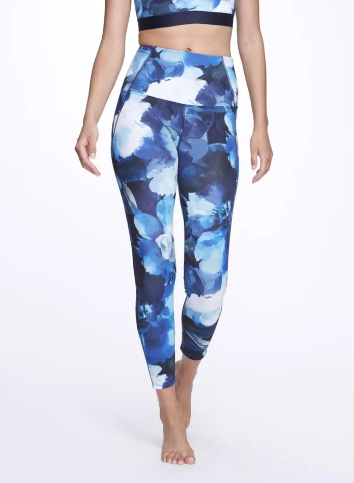 Women Marchesa Marchesa Active Navy Blue Floral High Waisted Compression Fit Performance Leggings Navy Multi