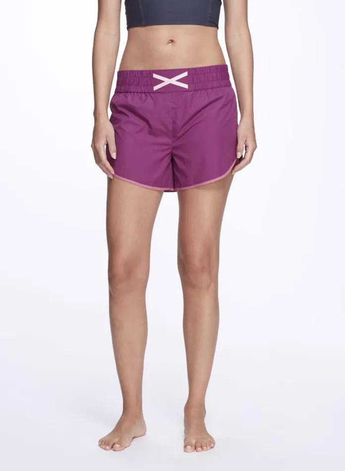 Women Marchesa Marchesa Active Pink Purple Athletic Shorts With Criss Cross Detail Raspberry
