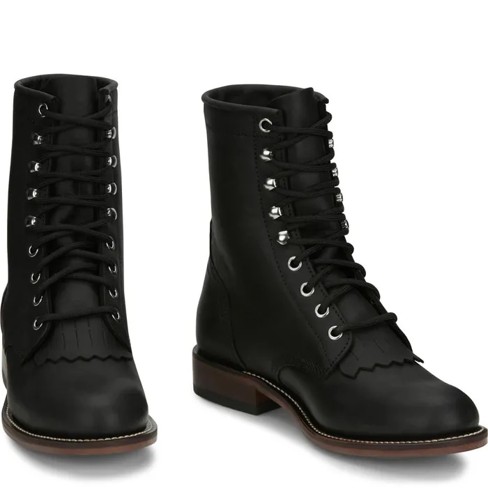 WOMEN Mckean 7034 LaceUp Roper Black Justin Boots Western