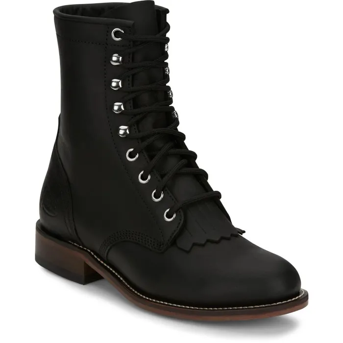 WOMEN Mckean 7034 LaceUp Roper Black Justin Boots Western