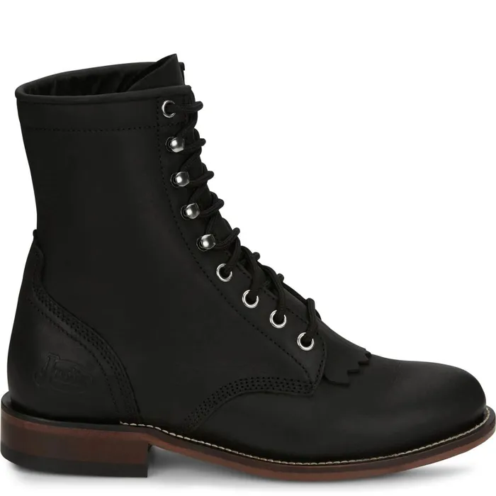 WOMEN Mckean 7034 LaceUp Roper Black Justin Boots Western