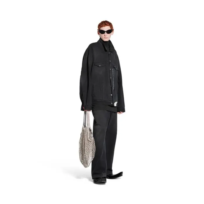 WomenMen Coats and Jackets Balenciaga Denim Size Sticker Jacket In Black