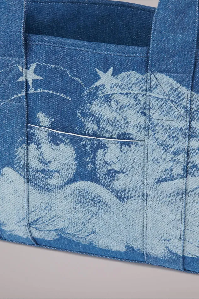 WomenMen Fiorucci Bags Enlarged Angels Large Tote Bag Blue WomenMen Fiorucci Bags Enlarged Angels Large Tote Bag Blue