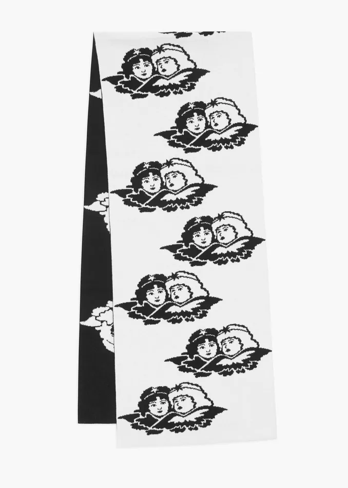 WomenMen Fiorucci Scarves Intarsia Angels Scarf Black WomenMen Fiorucci Scarves Intarsia Angels Scarf Black