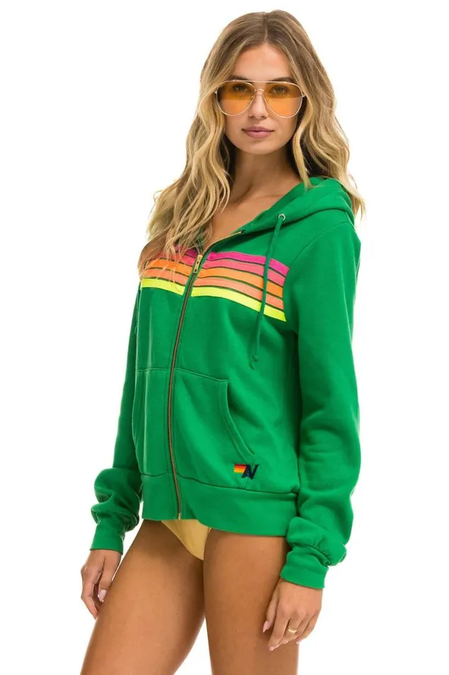 WomenMen Hoodies Aviator Nation 5 Stripe Hoodie 8211 Kelly Green Neon Pink Yellow