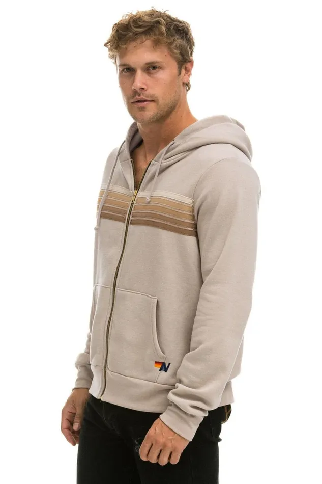 WomenMen Hoodies Aviator Nation 5 Stripe Hoodie 8211 Sand Tan