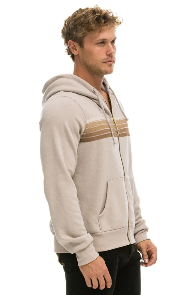 WomenMen Hoodies Aviator Nation 5 Stripe Hoodie 8211 Sand Tan