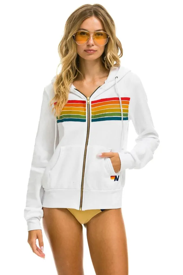 WomenMen Hoodies Aviator Nation 6 Stripe Hoodie 8211 White Serape