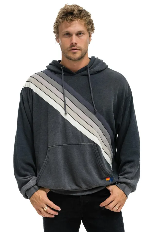 WomenMen Hoodies Aviator Nation Cross Stripe Relaxed Pullover Hoodie 8211 Faded Smoke