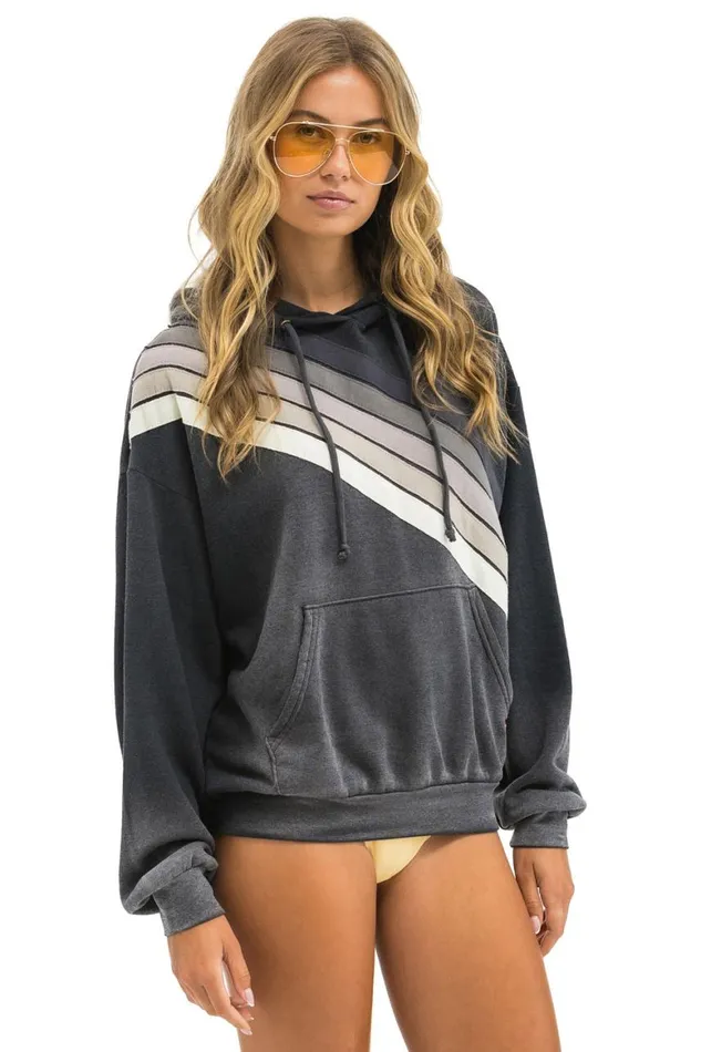 WomenMen Hoodies Aviator Nation Cross Stripe Relaxed Pullover Hoodie 8211 Faded Smoke