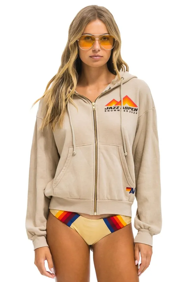 WomenMen Hoodies Aviator Nation Jazz Aspen Snowmass 2024 Zip Hoodie Relaxed 8211 Sand