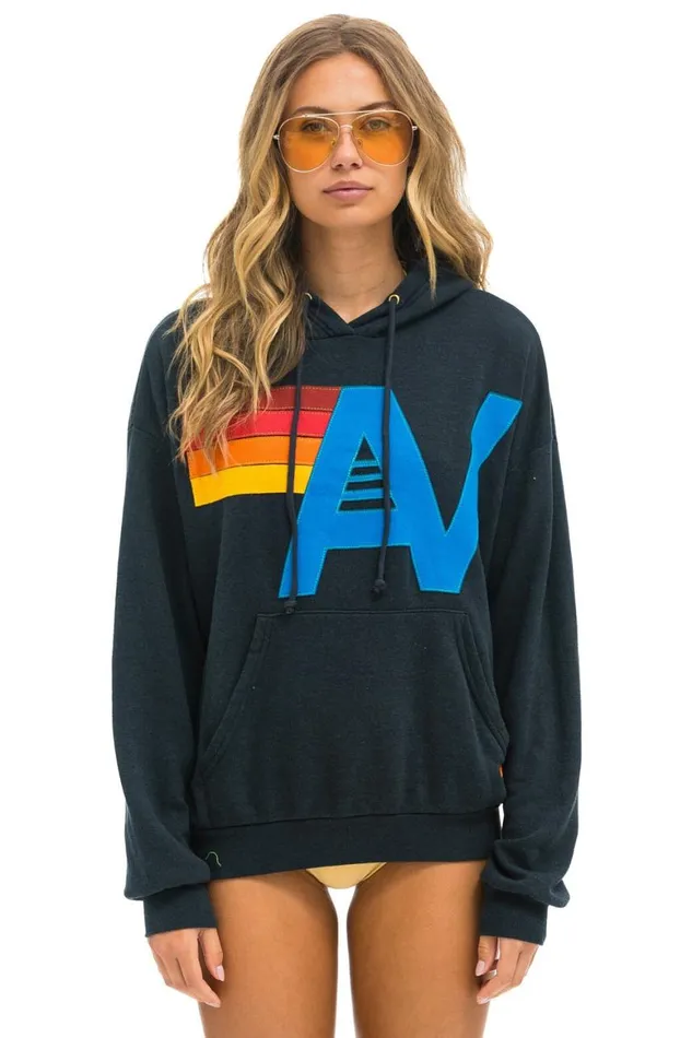 WomenMen Hoodies Aviator Nation Logo Stitch Pullover Relaxed Hoodie 8211 Charcoal