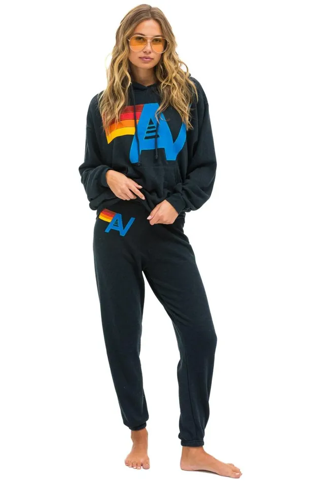 WomenMen Hoodies Aviator Nation Logo Stitch Pullover Relaxed Hoodie 8211 Charcoal