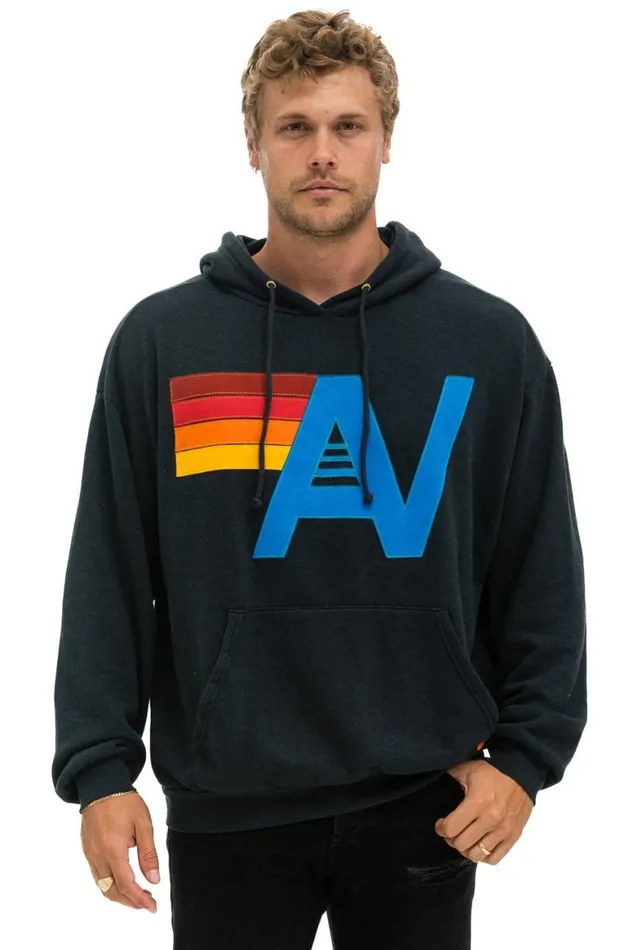 WomenMen Hoodies Aviator Nation Logo Stitch Pullover Relaxed Hoodie 8211 Charcoal