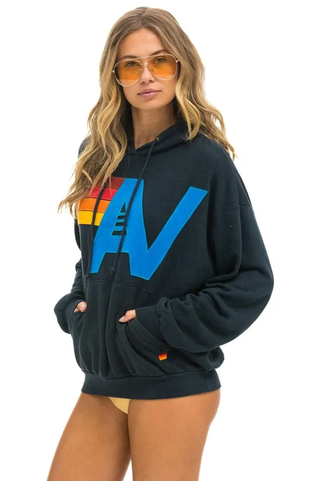 WomenMen Hoodies Aviator Nation Logo Stitch Pullover Relaxed Hoodie 8211 Charcoal