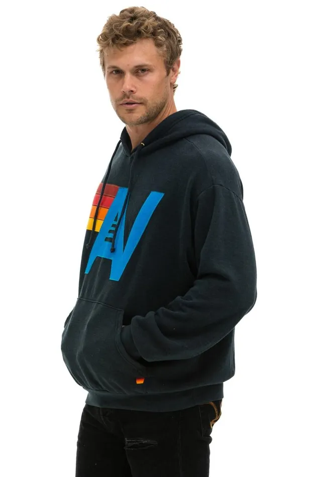 WomenMen Hoodies Aviator Nation Logo Stitch Pullover Relaxed Hoodie 8211 Charcoal