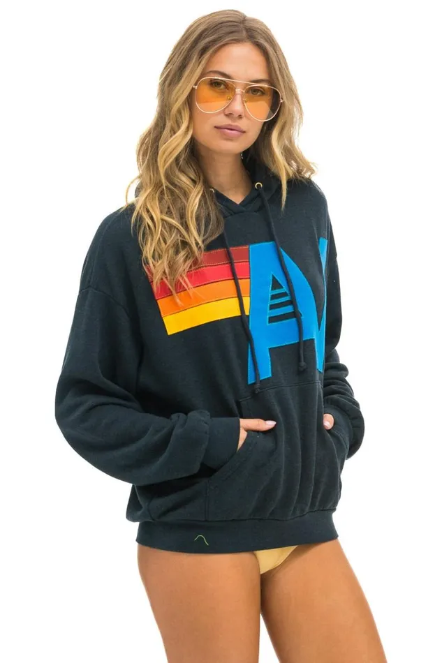 WomenMen Hoodies Aviator Nation Logo Stitch Pullover Relaxed Hoodie 8211 Charcoal