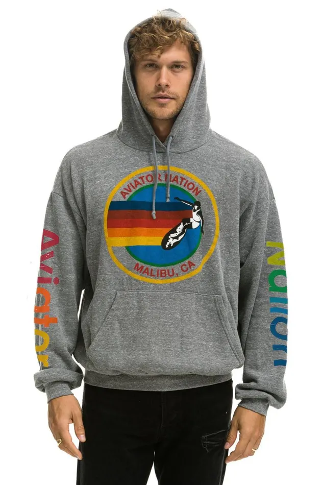 WomenMen Hoodies Aviator Nation Malibu Relaxed Pullover Hoodie 8211 Heather Grey