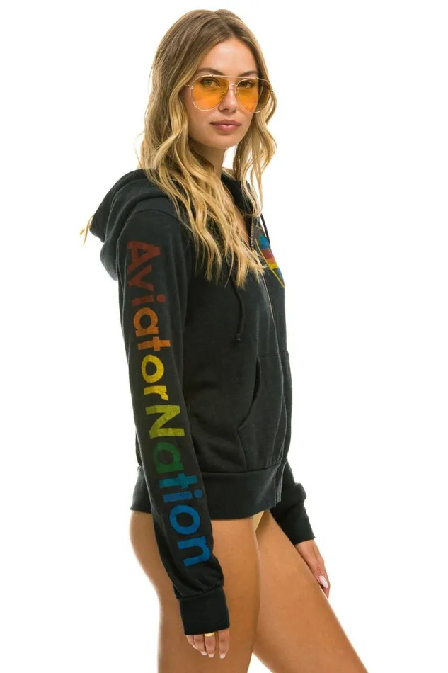 WomenMen Hoodies Aviator Nation Manhattan Beach Zip Hoodie 8211 Charcoal