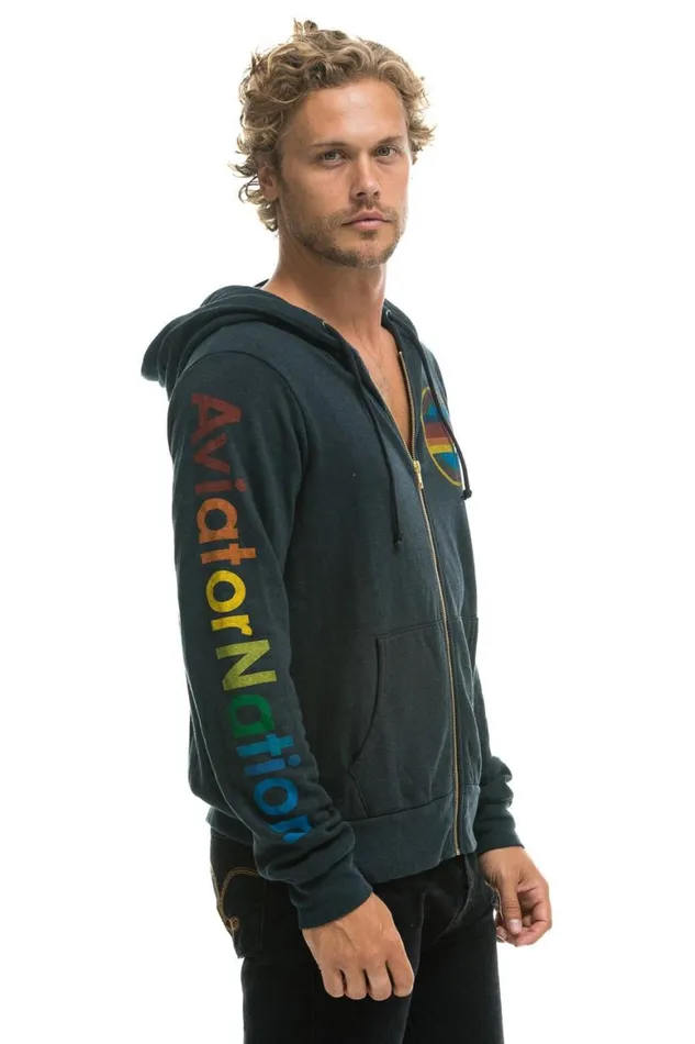 WomenMen Hoodies Aviator Nation Manhattan Beach Zip Hoodie 8211 Charcoal