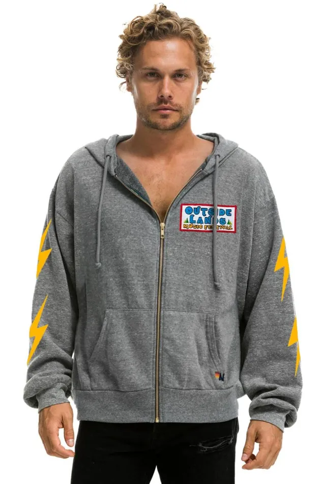 WomenMen Hoodies Aviator Nation Outside Lands 2024 Relaxed Zip Hoodie 8211 Heather Grey