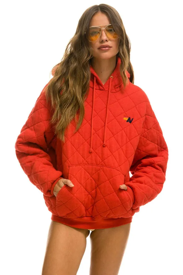 WomenMen Hoodies Aviator Nation Quilted Relaxed Pullover Hoodie 8211 Red