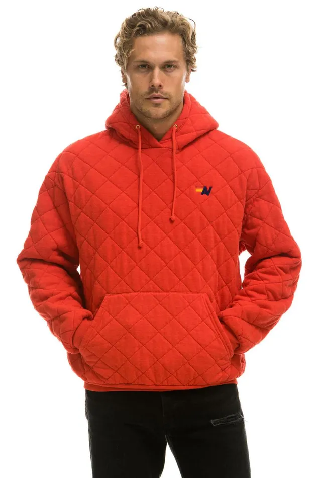 WomenMen Hoodies Aviator Nation Quilted Relaxed Pullover Hoodie 8211 Red