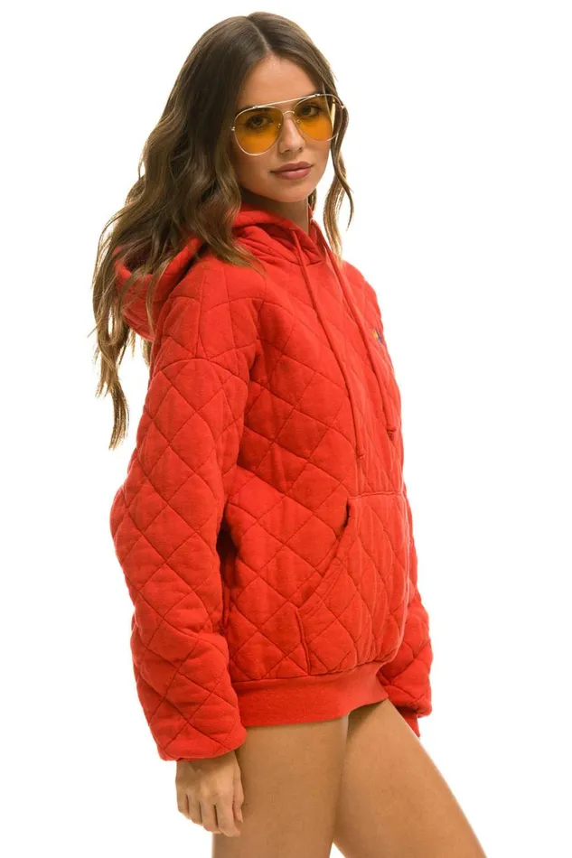WomenMen Hoodies Aviator Nation Quilted Relaxed Pullover Hoodie 8211 Red