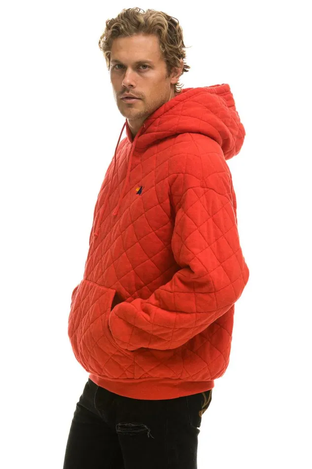 WomenMen Hoodies Aviator Nation Quilted Relaxed Pullover Hoodie 8211 Red