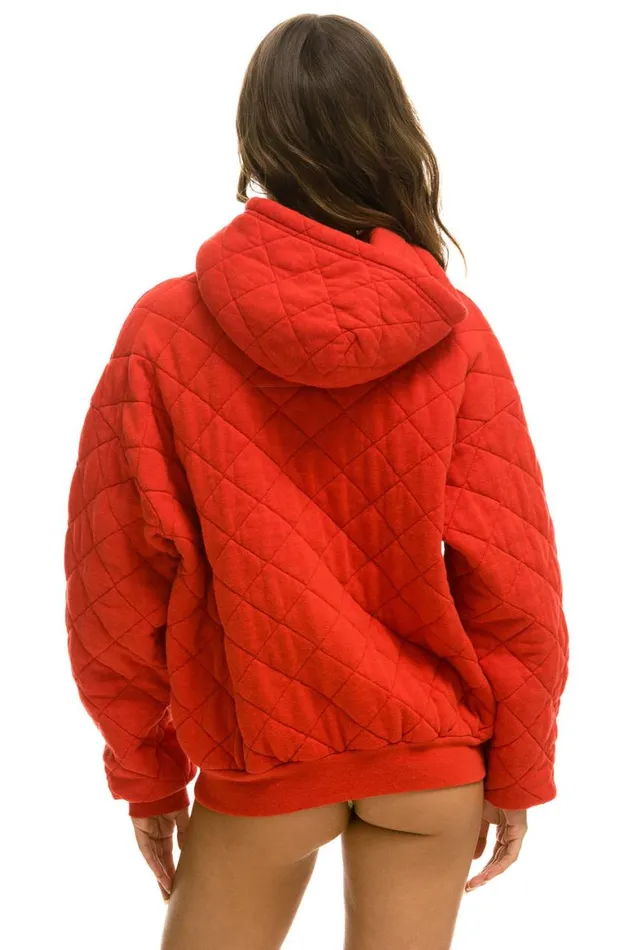 WomenMen Hoodies Aviator Nation Quilted Relaxed Pullover Hoodie 8211 Red