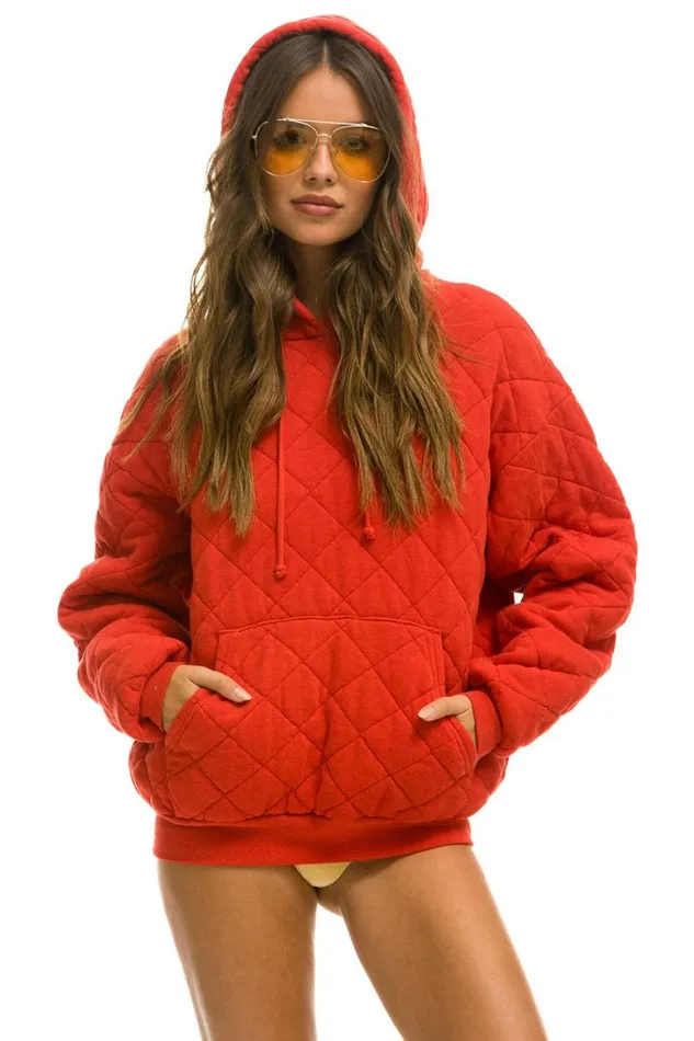 WomenMen Hoodies Aviator Nation Quilted Relaxed Pullover Hoodie 8211 Red