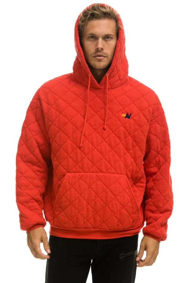 WomenMen Hoodies Aviator Nation Quilted Relaxed Pullover Hoodie 8211 Red