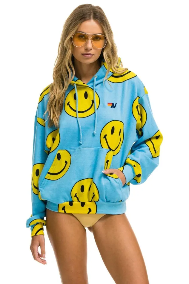 WomenMen Hoodies Aviator Nation Smiley Repeat Relaxed Pullover Hoodie 8211 Sky WomenMen Hoodies Aviator Nation Smiley Repeat Relaxed Pullover Hoodie 8211 Sky