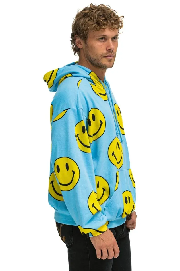 WomenMen Hoodies Aviator Nation Smiley Repeat Relaxed Pullover Hoodie 8211 Sky