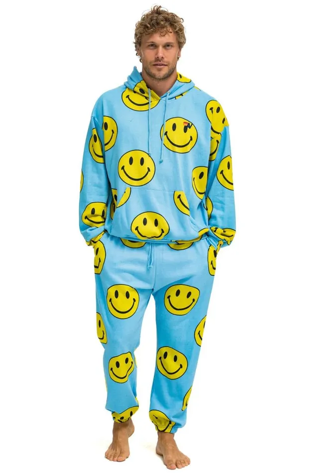 WomenMen Hoodies Aviator Nation Smiley Repeat Relaxed Pullover Hoodie 8211 Sky