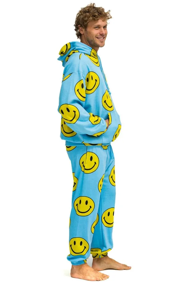 WomenMen Hoodies Aviator Nation Smiley Repeat Relaxed Pullover Hoodie 8211 Sky