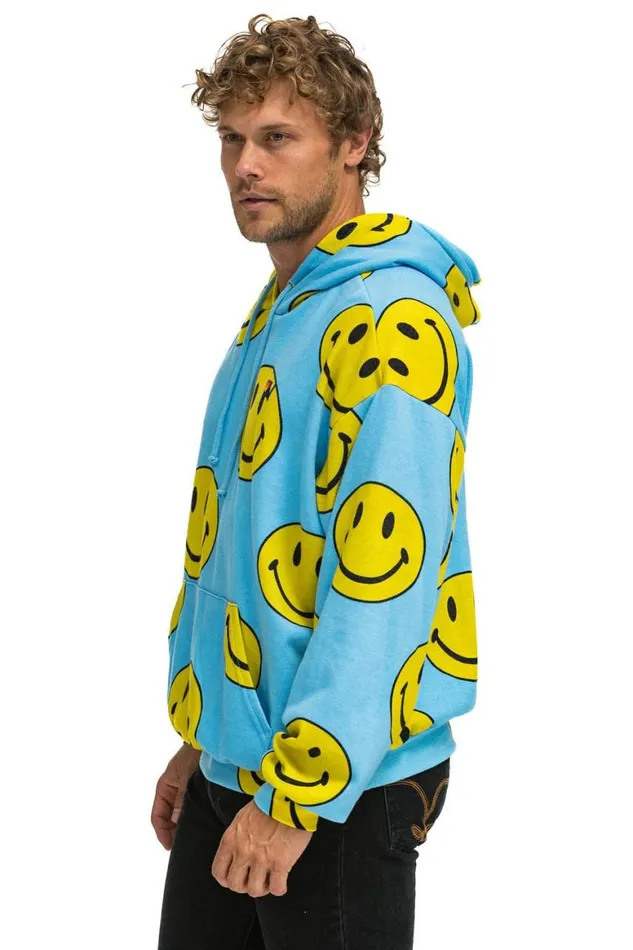 WomenMen Hoodies Aviator Nation Smiley Repeat Relaxed Pullover Hoodie 8211 Sky