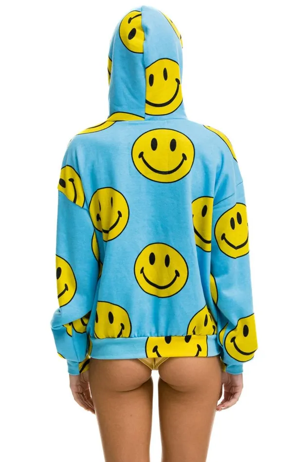 WomenMen Hoodies Aviator Nation Smiley Repeat Relaxed Pullover Hoodie 8211 Sky