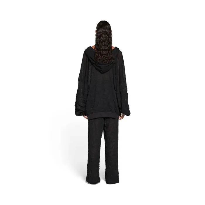 WomenMen Sweatshirts and Hoodies Balenciaga Mesh Zipup Hoodie Oversized In Black
