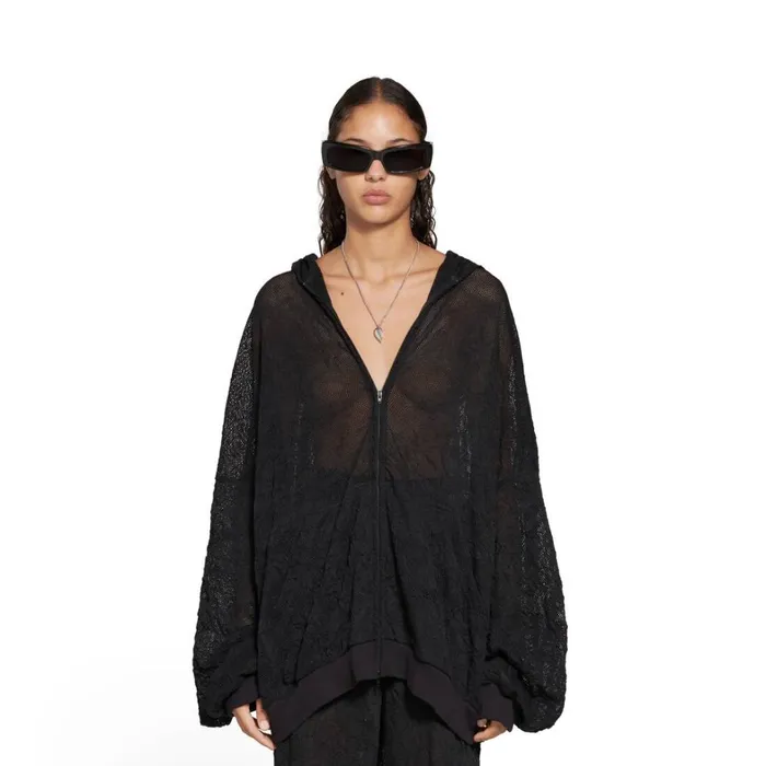 WomenMen Sweatshirts and Hoodies Balenciaga Mesh Zipup Hoodie Oversized In Black