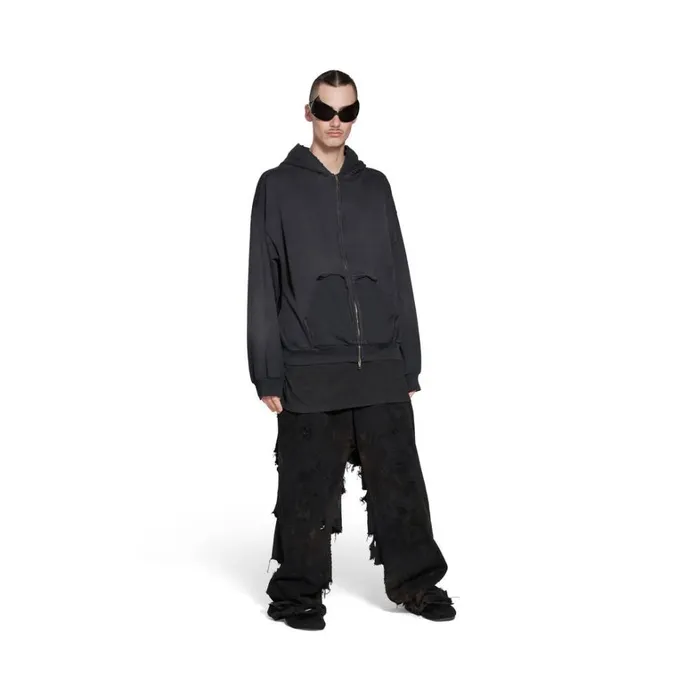 WomenMen Sweatshirts and Hoodies Balenciaga Tape Type Ripped Pocket Zipup Hoodie Large Fit In Black Faded WomenMen Sweatshirts and Hoodies Balenciaga Tape Type Ripped Pocket Zipup Hoodie Large Fit In Black Faded